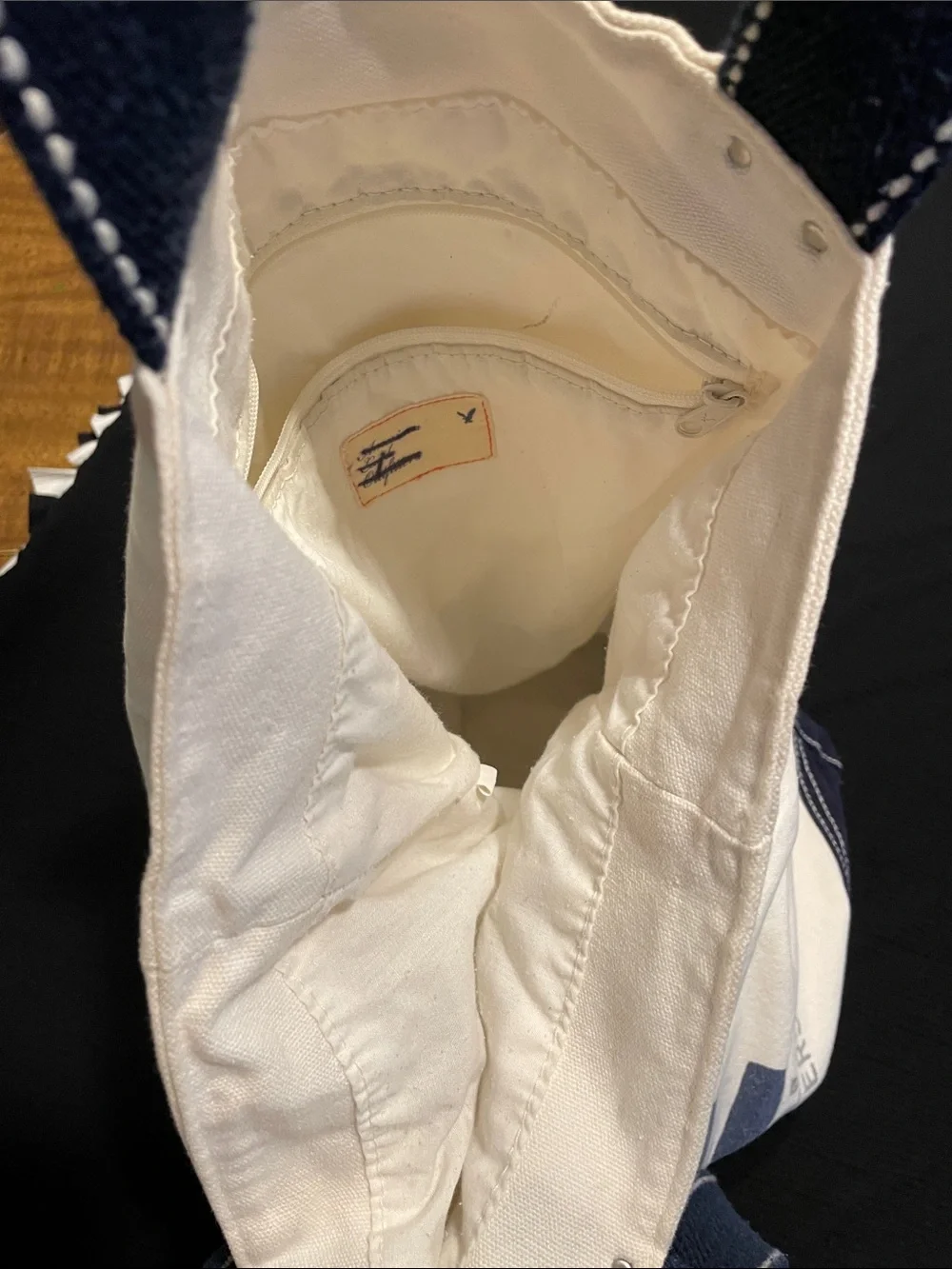 VTG LOVE Canvas Tote Bag in Navy and Cream